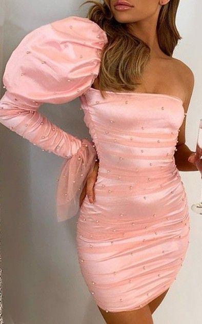 Rose Sexy Body Con One Shoulder Tight Elliana Pink Homecoming Dresses Fitted Short Dress CD13014