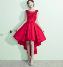 Load image into Gallery viewer, Lovely High Low Round Jordyn Satin Homecoming Dresses Neckline Party Dress Red CD13074