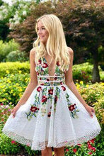 Load image into Gallery viewer, Princess V Neck Short White And Floral Embroidery Dancing Dress Anabella Homecoming Dresses Cute CD143