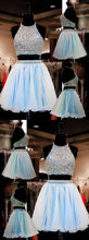 Load image into Gallery viewer, Two Piece A-Line Halter Organza Beaded Homecoming Dresses Luz Short Light Blue CD146