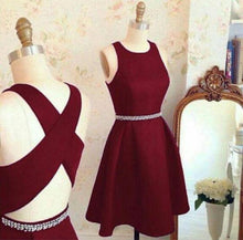 Load image into Gallery viewer, Cocktail Jazlynn A Line Homecoming Dresses Short , Burgundy , Cross Back Short Party Dress, Dresses CD148