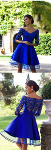 2024 V Neck 3/4 Length Sleeves With Hailee A Line Satin Homecoming Dresses Applique Tulle & CD1502