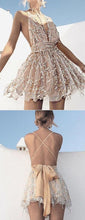 Load image into Gallery viewer, A-Line Frida Lace Homecoming Dresses Short , Deep V-Neck , -Up Backless CD166