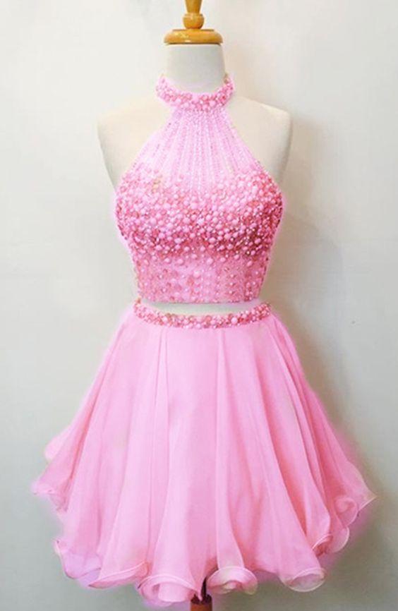 Two Homecoming Dresses Riya Pink Piece , Beaded Party Dress, Gown CD1680
