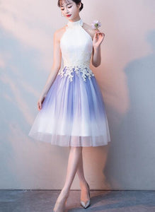 Cute Halter Tulle A-Line Ryleigh Homecoming Dresses Knee Length Party Dress Light Purple CD1792