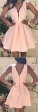Load image into Gallery viewer, Deep V-Neck Short Dress Simple Party Dresses Cheyenne Homecoming Dresses Satin Pink CD182