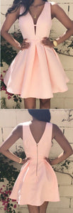 Deep V-Neck Short Dress Simple Party Dresses Cheyenne Homecoming Dresses Satin Pink CD182