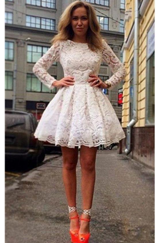 Long Sleeves , Classy Shiloh Lace Homecoming Dresses Short , Pretty For Teens CD1961