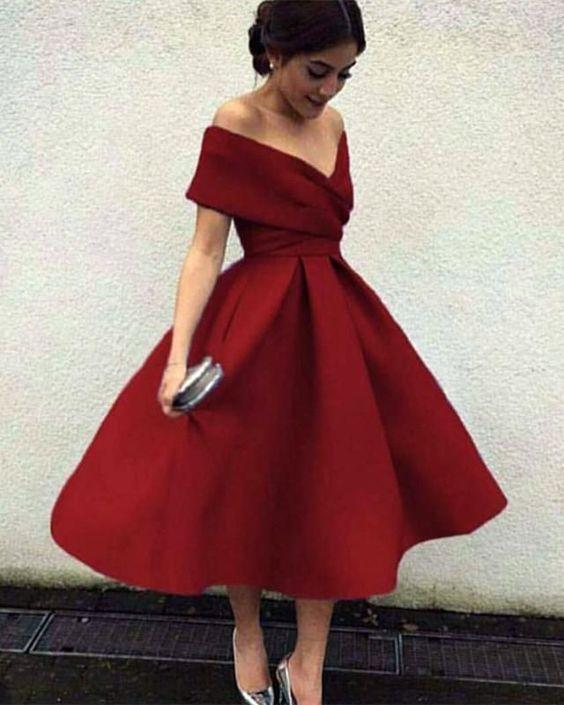 V-Neck Off The Shoulder Tea Length Ball Gowns Patti Homecoming Dresses Party Dresses CD2024