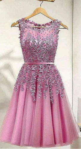 , Homecoming Dresses Pink Lace Jessie Short Party Dress, Appliques CD20330