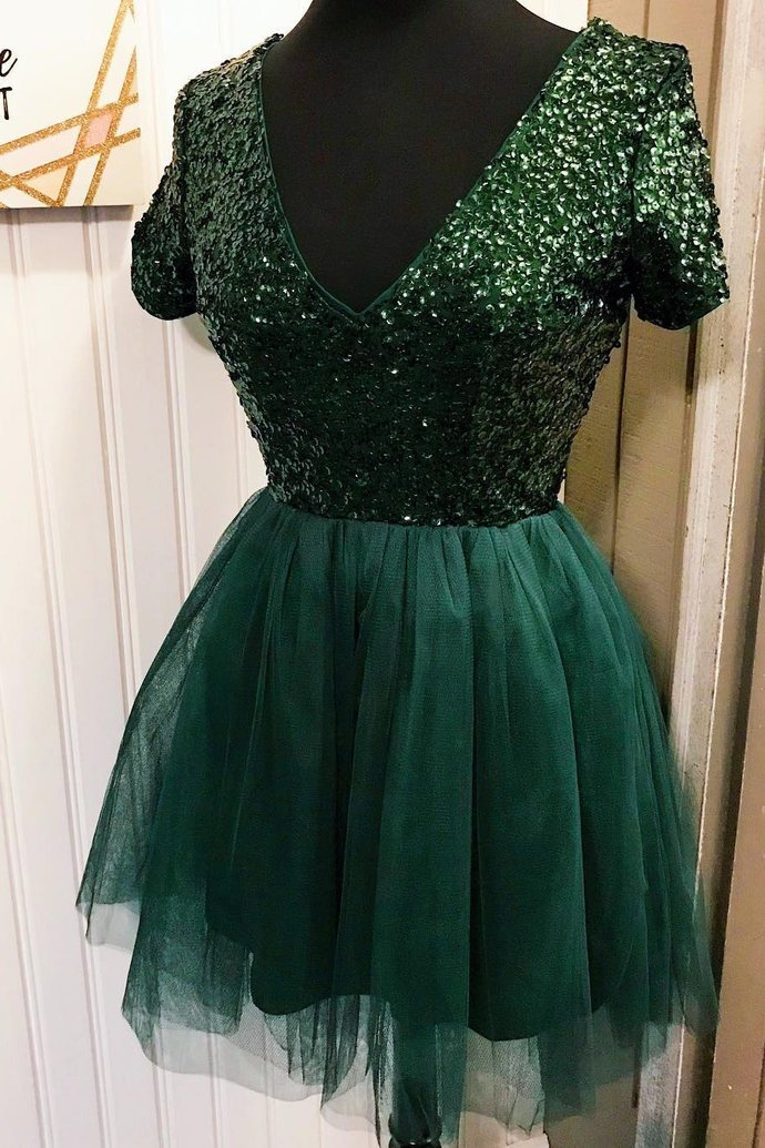 Short Dress Hadassah Homecoming Dresses Dark Green CD21429