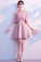 A-Line High Neck Party Dresses Satin Pink Homecoming Dresses Judith CD2203