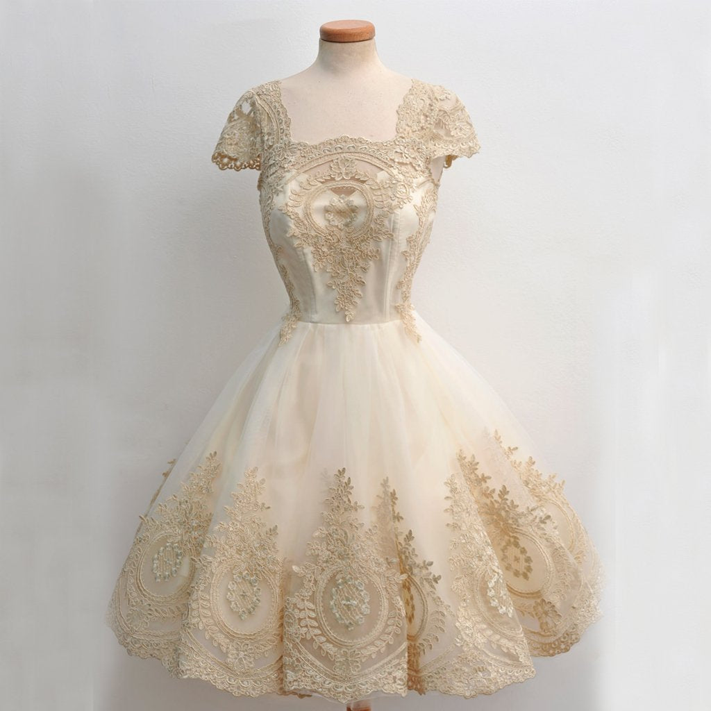 Elegant Cheap , Cap Sleeve Tulle Ashley Lace Homecoming Dresses A-Line CD22299