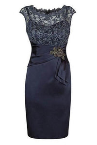 Short Sheath Navy Mother Of Homecoming Dresses Lace Marina Bride Dress With Beading CD22844