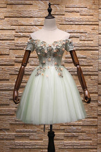 Light Mint Green Knee Length Floral Sweetheart Party Dress Homecoming Dresses Lace Liberty Tulle Short CD22968