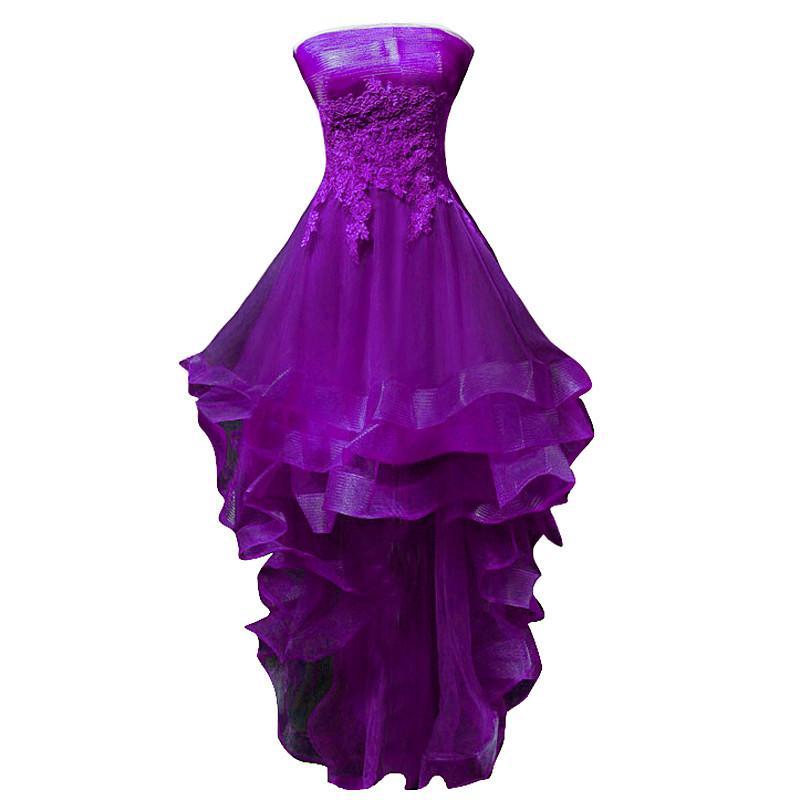 Purple Tulle With High Low Party Dress Formal Dress Purple Kinley Lace Homecoming Dresses CD23135