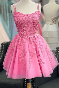 A-Line Pink Katelynn Homecoming Dresses Lace Hot Appliqued Short 16st Birthday Dress CD23257