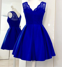 Load image into Gallery viewer, Homecoming Dresses Lace Satin Royal Blue Cindy Charming Cute , Short CD233