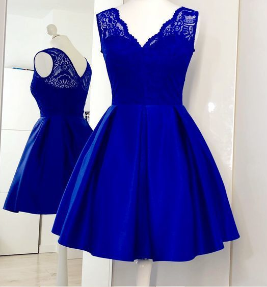 Homecoming Dresses Lace Satin Royal Blue Cindy Charming Cute , Short CD233