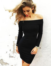 Load image into Gallery viewer, Black/White Off The Homecoming Dresses Scarlett Shoulder Long Sleeve Mini Bodycon CD2333