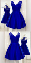 Load image into Gallery viewer, Homecoming Dresses Lace Satin Royal Blue Cindy Charming Cute , Short CD233