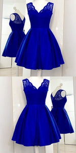 Homecoming Dresses Lace Satin Royal Blue Cindy Charming Cute , Short CD233
