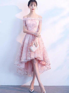 Homecoming Dresses Carina Lace Pink Beautiful High Low Cute Party Dress, CD24087