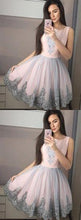 Load image into Gallery viewer, Round Neck Tulle Homecoming Dresses Lace Pink Selah Short , CD245