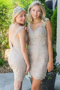 Both In The Light Champagne Tight Mini Party Homecoming Dresses Alanna Lace Dress CD24722