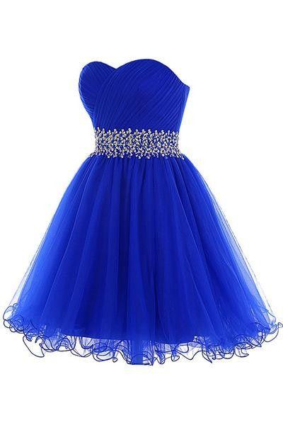 A-Line Sweetheart Short Tulle -Up Jayden Royal Blue Homecoming Dresses Lace CD2482