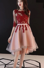 Load image into Gallery viewer, Beautiful 1/2 Sleeves High Low Red Party Dress Selina Homecoming Dresses Lace Short CD2507