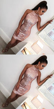 Load image into Gallery viewer, Sexy Halter Sleeveless Open Back Tight Short Rose Harper Homecoming Dresses Gold With Sequins CD2589