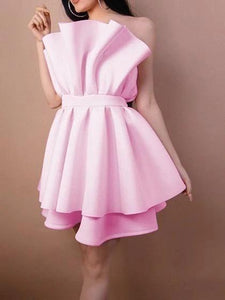 Bandeau Ruffle Trim Pink Homecoming Dresses Gabrielle Open Back Chic Women Mini CD3273