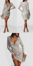 Load image into Gallery viewer, Sexy Sequin Long Deep V Homecoming Dresses Karina Exposed Sleeve Night Club Party CD3335