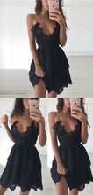 Load image into Gallery viewer, Black Camila Homecoming Dresses Lace Sexy A-Line Deep V-Neck Black CD349