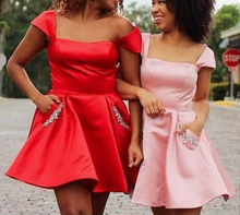 Load image into Gallery viewer, Cap Sleeves Mini Red/ Homecoming Dresses Satin Pink Lori Cocktail Party Dress CD3546
