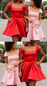 Cap Sleeves Mini Red/ Homecoming Dresses Satin Pink Lori Cocktail Party Dress CD3546