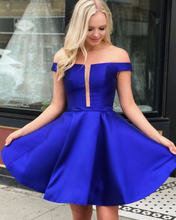 Load image into Gallery viewer, Off Royal Blue Isabell Homecoming Dresses The Shoulder Short , CD3623