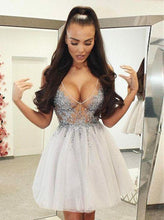 Load image into Gallery viewer, Sexy A-Line V-Neck Short Tulle Ivory Angie Homecoming Dresses With Beading CD394
