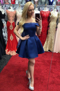 Navy Blue , Short , Cheap Satin Homecoming Dresses Alejandra CD4372