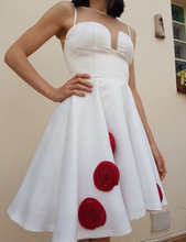 Load image into Gallery viewer, Homecoming Dresses Janiya Sexy Sheer Neck Illusion Back With Ruffled Handmade Red Flowers Short Party Dress CD4414