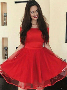 A-Line Off-The-Shoulder Catalina Homecoming Dresses Short Red Party Dress, Cheap CD444