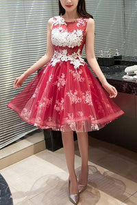 And Appliques Gown Homecoming Dresses Lace Macey Short Dress Cute Dress Red Tulle CD4584