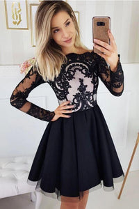 Charming Homecoming Dresses Kaia Lace Black Long Sleeves Cheap Short Party Dress CD4659