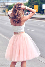 Load image into Gallery viewer, Spaghetti Straps Two Piece Blush Short Party Dress Jordin Pink Homecoming Dresses CD47