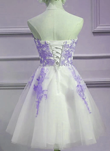 Load image into Gallery viewer, Homecoming Dresses Sandra Lace Lovely Sweetheart White Tulle With Purple , Cute Party CD4720