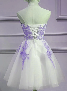 Homecoming Dresses Sandra Lace Lovely Sweetheart White Tulle With Purple , Cute Party CD4720