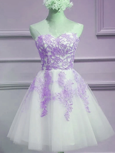 Load image into Gallery viewer, Homecoming Dresses Sandra Lace Lovely Sweetheart White Tulle With Purple , Cute Party CD4720