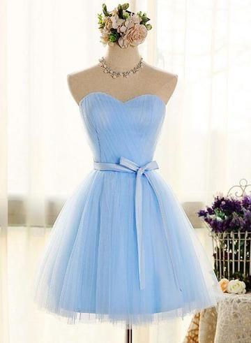 Adorable Light Homecoming Dresses Britney Blue Tulle With Bow Formal Dress Cute Party CD4838