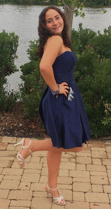 Homecoming Dresses Sloane Navy Blue Short , Unique With Pockets CD5066